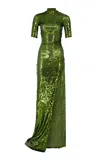The New Arrivals Ilkyaz Ozel Pernille Sequined Maxi Dress In Green