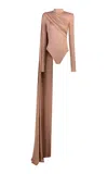 The New Arrivals Ilkyaz Ozel Persephone Draped Bodysuit In Nude