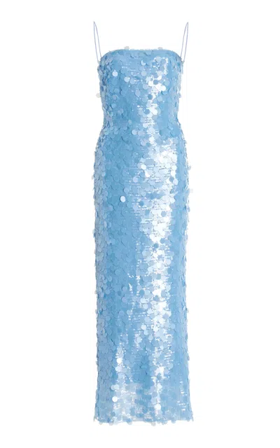 The New Arrivals Ilkyaz Ozel Phoenix Sequined Crepe Midi Dress In Blue