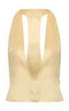The New Arrivals Ilkyaz Ozel Plunging Silk Top In Yellow