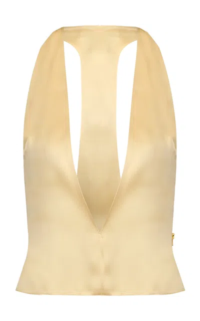 The New Arrivals Ilkyaz Ozel Plunging Silk Top In Yellow