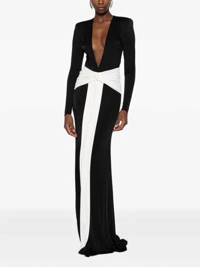 The New Arrivals Ilkyaz Ozel Plunging-neckline Twisted-waist Maxi Dress In Black