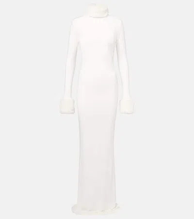 The New Arrivals Ilkyaz Ozel Priscilla Faux Fur-trimmed Satin Gown In White