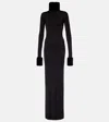 The New Arrivals Ilkyaz Ozel Priscilla Faux Fur-trimmed Silk-blend Gown In Black