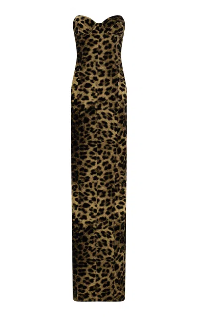The New Arrivals Ilkyaz Ozel Rochelle Animal-print Cotton Bustier Maxi Dress In Brown