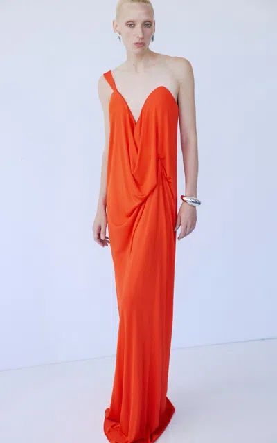 The New Arrivals Ilkyaz Ozel Rodin Draped Evening Gown In Orange