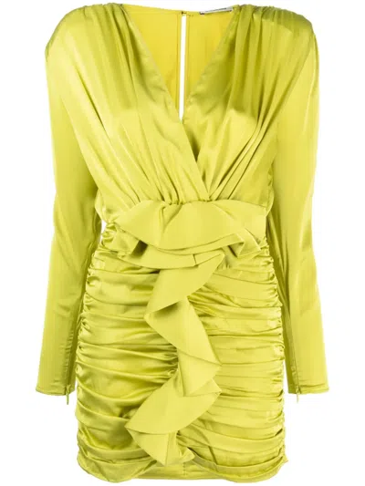 The New Arrivals Ilkyaz Ozel Ruffle-detailed Satin Minidress In Green
