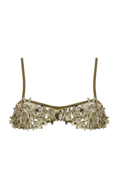 The New Arrivals Ilkyaz Ozel Sae Paillette-sequined Bra Top In Gold