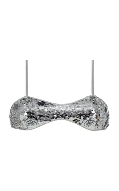 The New Arrivals Ilkyaz Ozel Sae Sequined Micro Bandeau Top In Grey