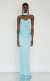The New Arrivals Ilkyaz Ozel Samsara Azzuro Pleated Gown