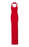 The New Arrivals Ilkyaz Ozel Samsara Gathered Jersey Halterneck Gown In Red