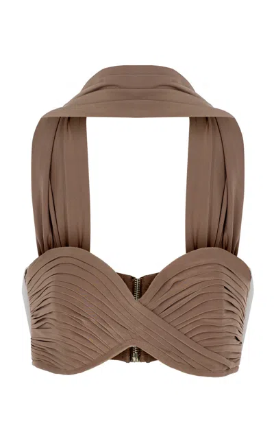 The New Arrivals Ilkyaz Ozel Samsara Ruched Crepe Crop Top In Grey