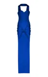 The New Arrivals Ilkyaz Ozel Samsara Ruched Satin Maxi Dress In Blue