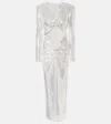 The New Arrivals Ilkyaz Ozel Sequined Cutout Floral-appliqué Gown In Silver