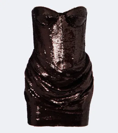 The New Arrivals Ilkyaz Ozel Sequined Draped Corset Dress In Brown