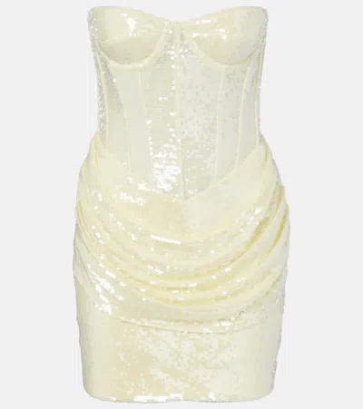 The New Arrivals Ilkyaz Ozel Sequined Draped Strapless Minidress In Yellow