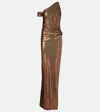 The New Arrivals Ilkyaz Ozel Sequined Gathered One-shoulder Gown In Gold