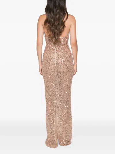 The New Arrivals Ilkyaz Ozel Sequin-embellished Halterneck Maxi Dress In Neutral