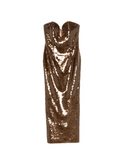 The New Arrivals Ilkyaz Ozel Sequin-embellished Strapless Dress In Gold