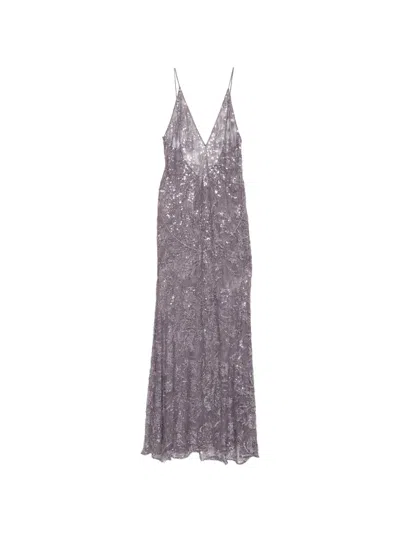 The New Arrivals Ilkyaz Ozel Sequin-embellished V-neck Maxi Dress In Purple