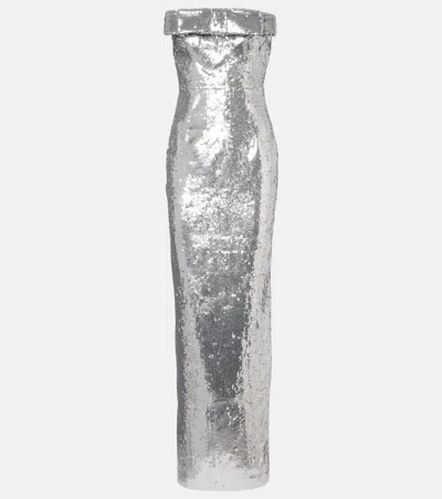 The New Arrivals Ilkyaz Ozel Sisu Bow-detail Sequined Gown In Silver