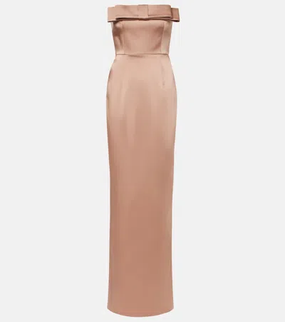 The New Arrivals Ilkyaz Ozel Sisu Bow-detail Satin Bustier Gown In Brown