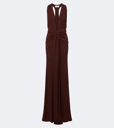 The New Arrivals Ilkyaz Ozel Siwa Gathered Ruched Gown In Brown