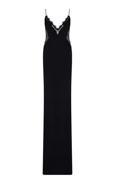 The New Arrivals Ilkyaz Ozel Sofia Lace-trimmed Satin Maxi Dress In Black