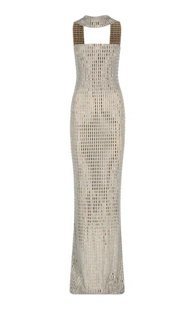 The New Arrivals Ilkyaz Ozel Suri Mirror-sequined Maxi Dress In Grey