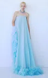 The New Arrivals Ilkyaz Ozel Swan Feather-trimmed A-line Gown In Blue