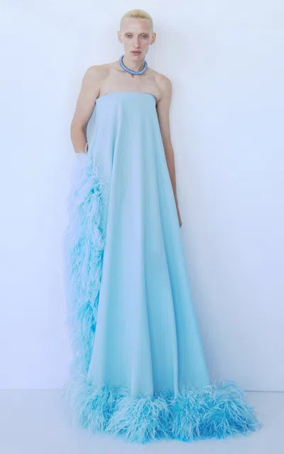 The New Arrivals Ilkyaz Ozel Swan Feather-trimmed A-line Gown In Blue