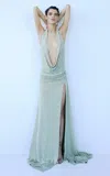 The New Arrivals Ilkyaz Ozel Tanit Sequined Evening Gown In Green