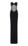 The New Arrivals Ilkyaz Ozel Tara Mesh-paneled Satin Corset Maxi Dress In Black