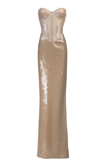 The New Arrivals Ilkyaz Ozel Tara Strapless Gown In Nude