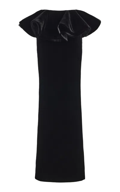 The New Arrivals Ilkyaz Ozel Velvet Maxi Peplum Skirt In Black
