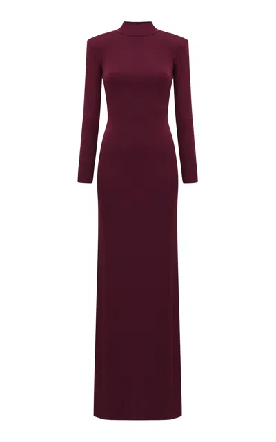 The New Arrivals Ilkyaz Ozel Venom Mock Neck Gown In Burgundy