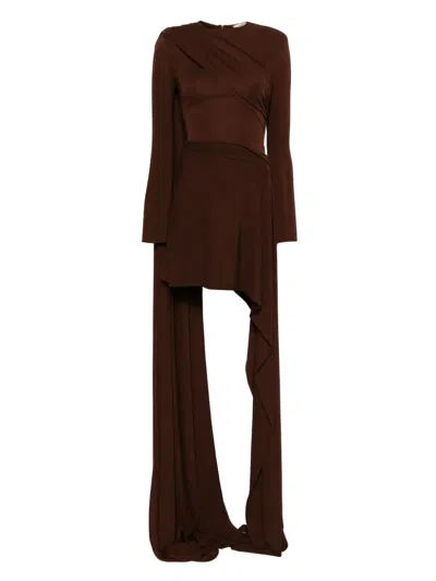 The New Arrivals Ilkyaz Ozel Venus Asymmetric Dress In Burgundy