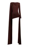 The New Arrivals Ilkyaz Ozel Veus Asymmetric Mini Dress In Brown