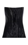 The New Arrivals Ilkyaz Ozel Vicki Croc-embossed Leather Corset Top In Black
