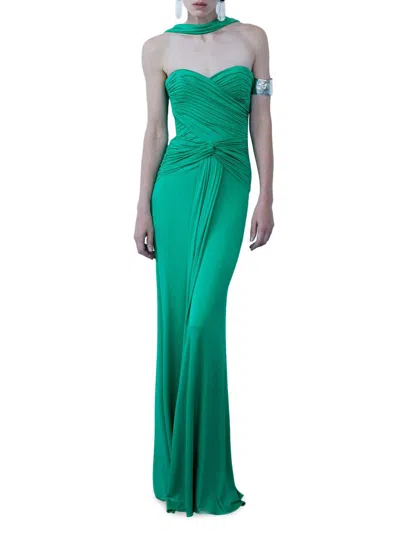 The New Arrivals Ilkyaz Ozel Women's Amanda Sculpted Jersey Column Gown In Green