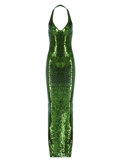 The New Arrivals Ilkyaz Ozel Women's Coralie Sequined Halter Body-con Gown In Green