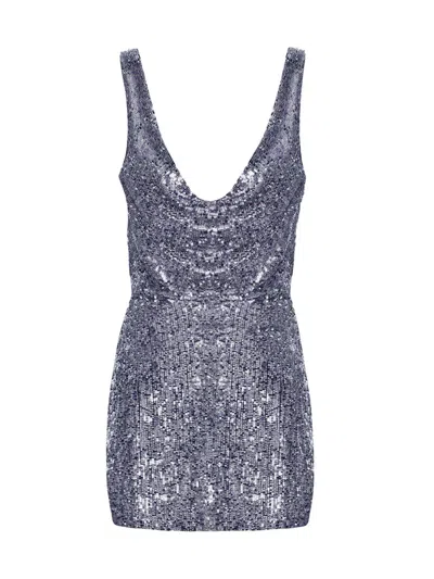 The New Arrivals Ilkyaz Ozel Women's Lydia Sequined Silk Cowlneck Minidress In Blue