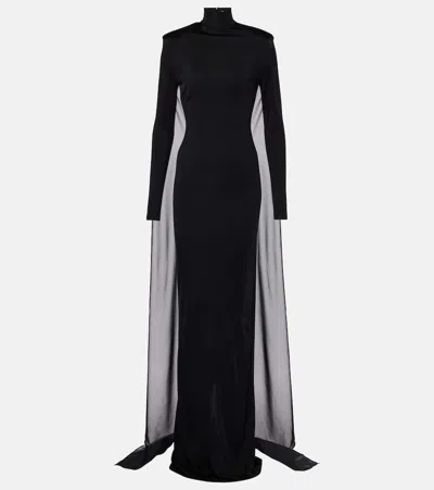 The New Arrivals Ilkyaz Ozel Xanthe Train-detailed Maxi Cape Dress In Black