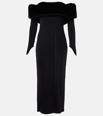 The New Arrivals Ilkyaz Ozel Yazi Faux Fur-trimmed Silk-blend Gown In Black