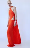 The New Arrivals Ilkyaz Ozel Yoko Cape Column Gown In Red