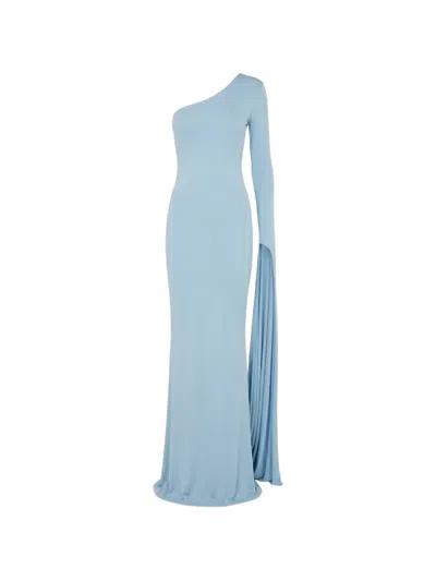 The New Arrivals Ilkyaz Ozel Yuna One-shoulder Draped-sleeve Maxi Dress In Blue