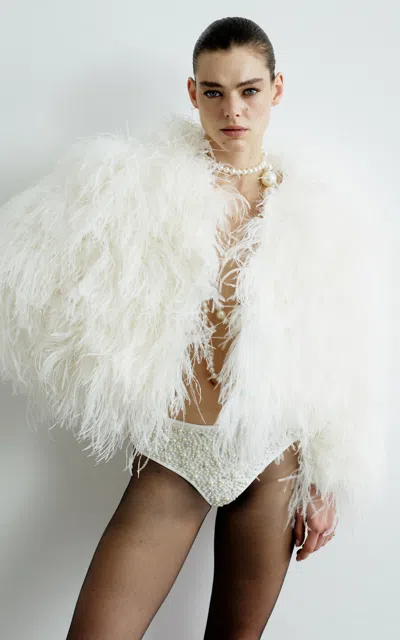 The New Arrivals Ilkyaz Ozel Zizi Ostrich Feathered Cape In White
