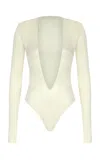The New Arrivals Ilkyaz Ozel Zoya Plunged Crepe Jersey Bodysuit In White