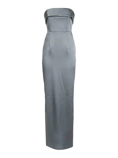 The New Arrivals Rhea Satin Maxi Dress In Silver