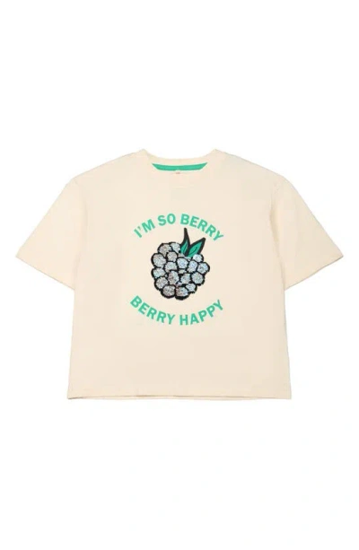 The New Kids' Jocelle Berry Happy Embellished Long Sleeve Organic Cotton Graphic T-shirt In Geranium